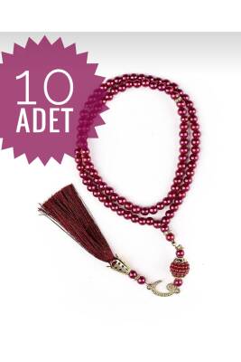 10 Adet 99'luk Inci Tesbih Çeyizlik, Hediyelik, Bohçalık (BORDO)