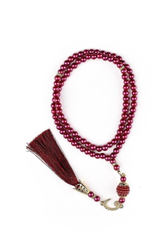 10 Adet 99'luk Inci Tesbih Çeyizlik, Hediyelik, Bohçalık (BORDO) - 2