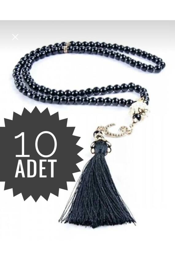 10 Adet 99'luk Inci Tesbih Çeyizlik, Hediyelik, Bohçalık (SİYAH) - 1