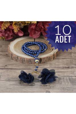 10 Adet Gül Püsküllü 99'luk Inci Tesbih Çeyizlik, Hediyelik, Bohçalık (Lacivert)