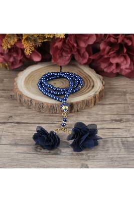 10 Adet Gül Püsküllü 99'luk Inci Tesbih Çeyizlik, Hediyelik, Bohçalık (Lacivert) - 2