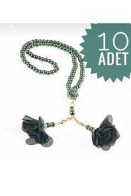 10 Adet Gül Püsküllü 99'luk Inci Tesbih Çeyizlik, Hediyelik, Bohçalık (YEŞİL)