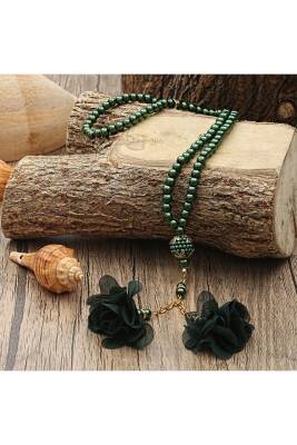 10 Adet Gül Püsküllü 99'luk Inci Tesbih Çeyizlik, Hediyelik, Bohçalık (YEŞİL) - 2