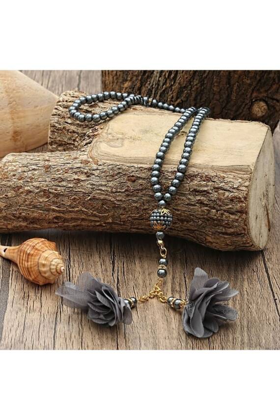 10 Adet Gül Püsküllü 99'luk Inci Tesbih Çeyizlik, Hediyelik, Bohçalık (Gri) - 2