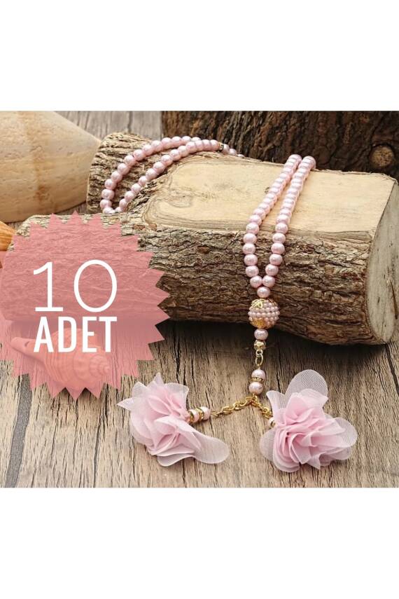 10 Adet Gül Püsküllü 99'luk Inci Tesbih Çeyizlik (PUDRA) - 1