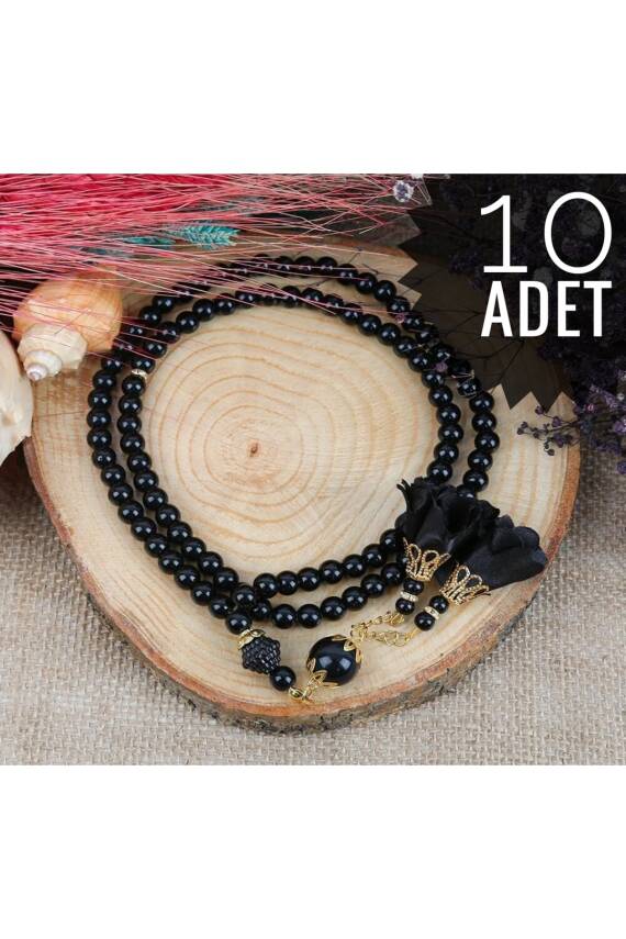 10 Adet Gül Püsküllü 99luk Inci Tesbih (SİYAH) - 1