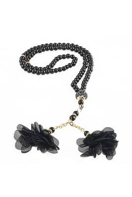 10 Adet Gül Püsküllü 99luk Inci Tesbih (SİYAH) - 2