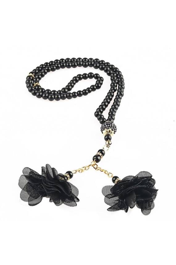 10 Adet Gül Püsküllü 99luk Inci Tesbih (SİYAH) - 2