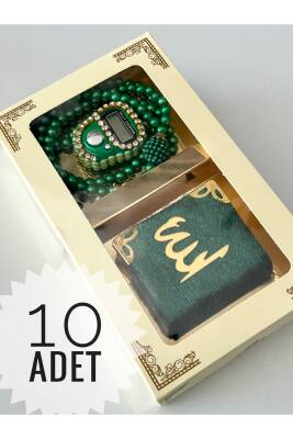 10 Adet Hediyelik Çeyizlik Kutulu Mini Kur'an-ı Kerim Tesbih Ve Taşlı Zikirmatik Setimiz ()
