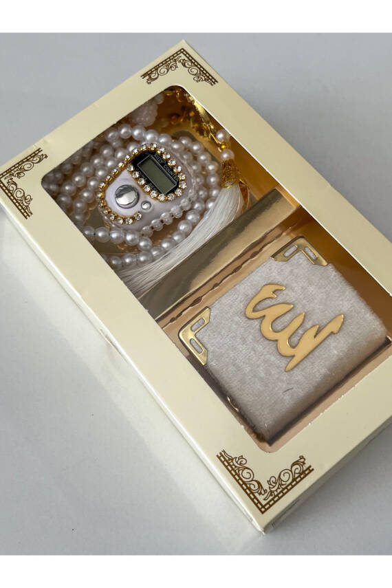 10 Adet Hediyelik Çeyizlik Kutulu Mini Kur'an-ı Kerim Tesbih Ve Taşlı Zikirmatik Setimiz (beyaz) - 2