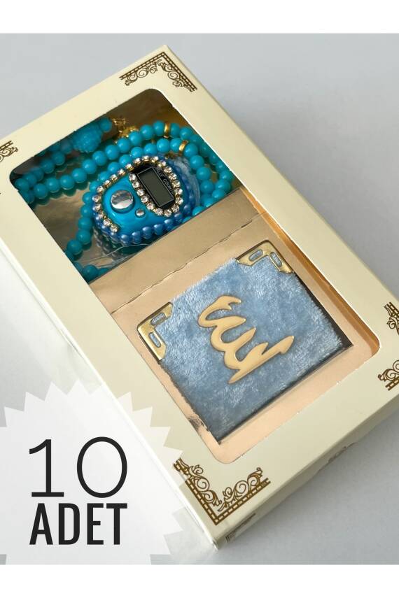 10 Adet Hediyelik Çeyizlik Kutulu Mini Kur'an-ı Kerim Tesbih Ve Taşlı Zikirmatik Setimiz () - 1