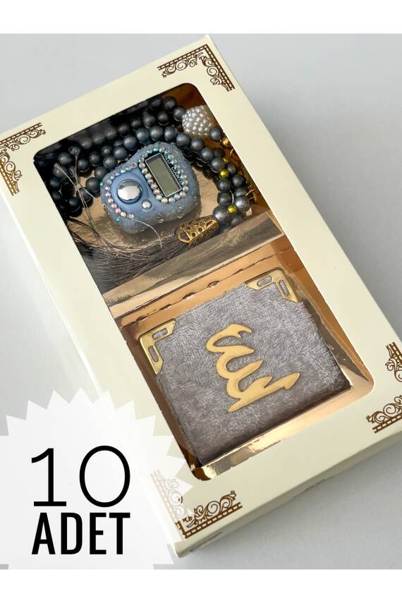10 Adet Hediyelik Çeyizlik Kutulu Mini Kur'an-ı Kerim Tesbih Ve Taşlı Zikirmatik Setimiz () - 1