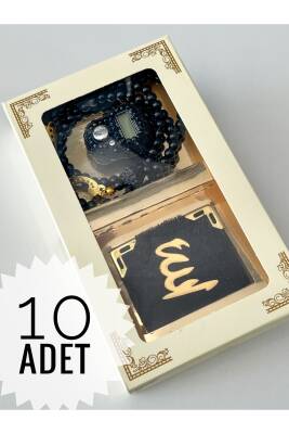 10 Adet Hediyelik Çeyizlik Kutulu Mini Kur'an-ı Kerim Tesbih Ve Taşlı Zikirmatik Setimiz (Siyah)
