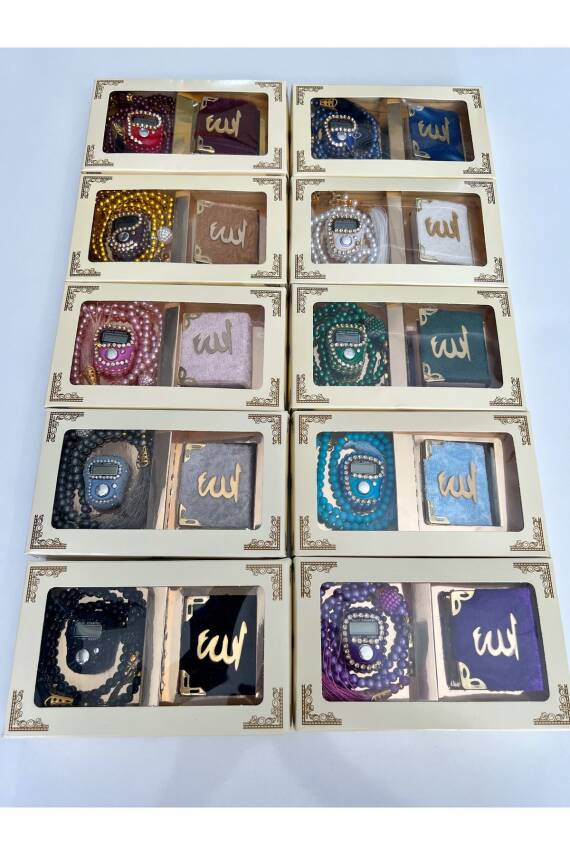 10 Adet Hediyelik Çeyizlik Kutulu Mini Kur'an-ı Kerim Tesbih Ve Taşlı Zikirmatik Setimiz () - 3