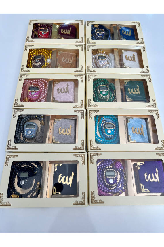 10 Adet Hediyelik Çeyizlik Kutulu Mini Kur'an-ı Kerim Tesbih Ve Taşlı Zikirmatik Setimiz () - 4