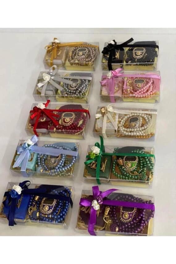 10 Adet Hediyelik Kutulu Mini Kuranıkerim Tesbih Ve Taşlı Zikirmatik Setimiz (Karışık renkler) - 1