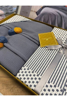 %100 Pamuklu Tek Kişilik Yatak Örtüsü Pike, Waffle Desen, Ponponlu Pike Takımı (Gri) - 2