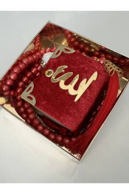 12 Adet Hediyelik Çeyizlik Mini Kuran Ve Inci Tesbih Seti (Kırmızı) - 3