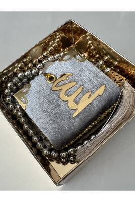 12 Adet Hediyelik Çeyizlik Mini Kuran Ve Inci Tesbih Seti (Gri) - 2