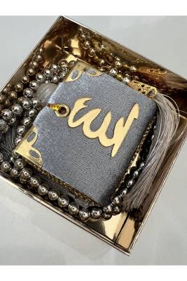 12 Adet Hediyelik Çeyizlik Mini Kuran Ve Inci Tesbih Seti (Gri) - 3