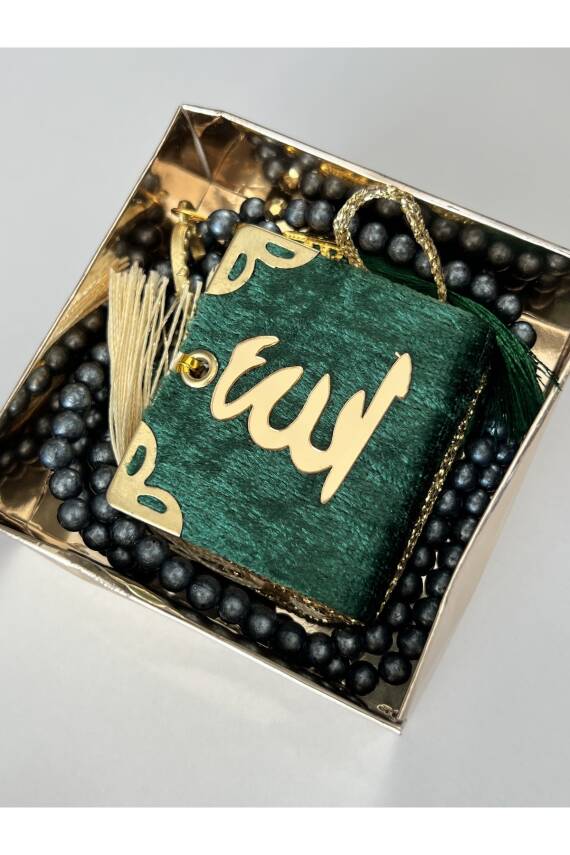 12 Adet Hediyelik Çeyizlik Mini Kuran Ve Inci Tesbih Seti (Yeşil) - 1