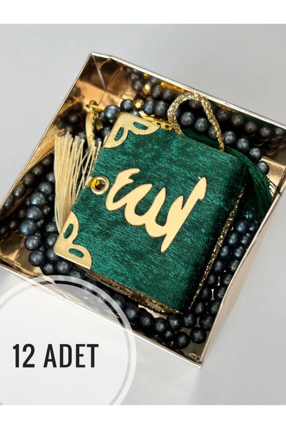 12 Adet Hediyelik Çeyizlik Mini Kuran Ve Inci Tesbih Seti (Yeşil) - 2