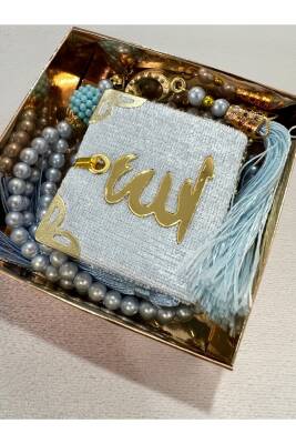 12 Adet Hediyelik Çeyizlik Mini Kuran Ve Inci Tesbih Seti (Mavi) - 3