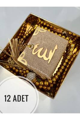 12 Adet Hediyelik Çeyizlik Mini Kuran Ve Inci Tesbih Seti (Gold)