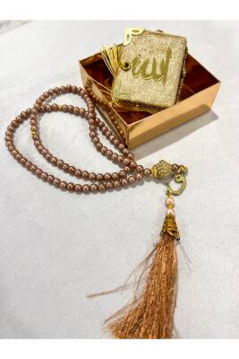 12 Adet Hediyelik Çeyizlik Mini Kuran Ve Inci Tesbih Seti (Gold) - 2