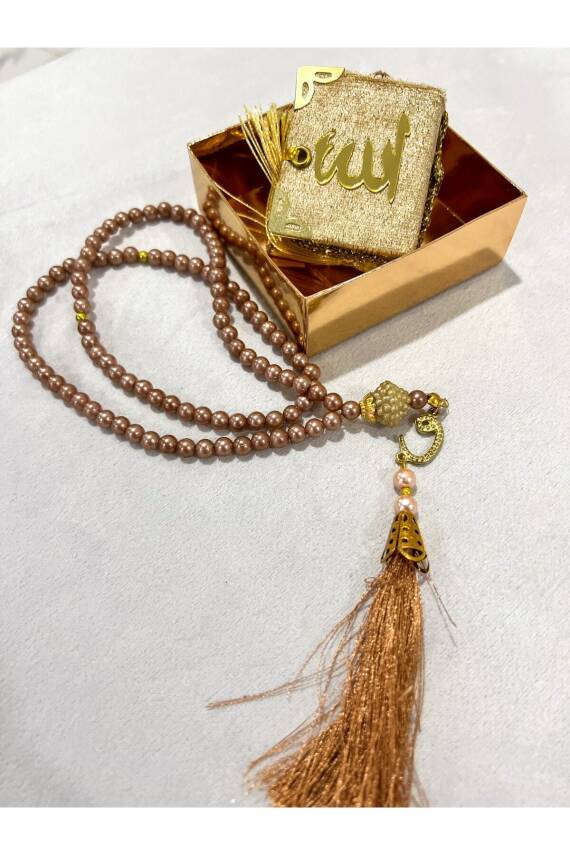 12 Adet Hediyelik Çeyizlik Mini Kuran Ve Inci Tesbih Seti (Gold) - 2