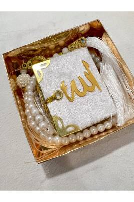 12 Adet Hediyelik Çeyizlik Mini Kuran Ve Inci Tesbih Seti (Krem) - 2