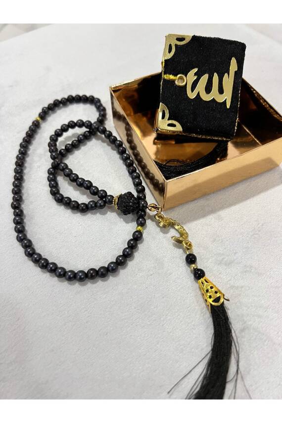 12 Adet Hediyelik Çeyizlik Mini Kuran Ve Inci Tesbih Seti (Siyah) - 3