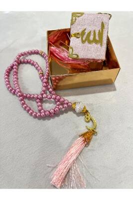 12 Adet Hediyelik Çeyizlik Mini Kuran Ve Inci Tesbih Seti (Pembe) - 3