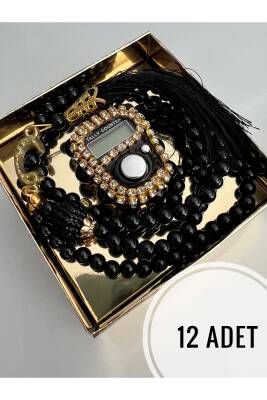 12 Adet Hediyelik Zikirmatik Ve Tesbih Seti (Siyah)