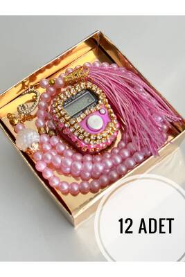12 Adet Zikirmatik Ve Tesbih Seti (Pembe)