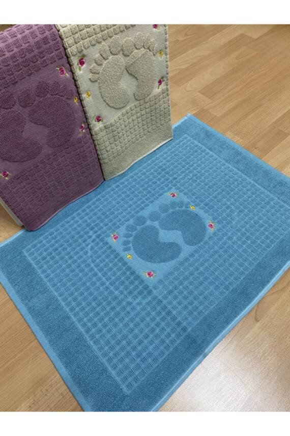 3 Adet %100 Pamuk Cappucino*mürdüm*petrol Mavi Renk Nakışlı Ayak Havlusu %100 Pamuk Ölçü:50x70 (Petrol Mavisi) - 2