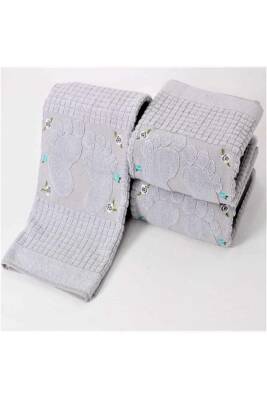 3 Adet Gri Renk Nakışlı Ayak Havlusu %100 Pamuk Ölçü:50x70 (GRİ)