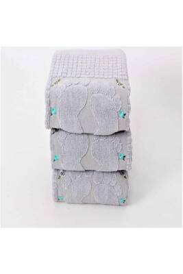 3 Adet Gri Renk Nakışlı Ayak Havlusu %100 Pamuk Ölçü:50x70 (GRİ) - 2