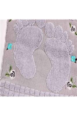 3 Adet Gri Renk Nakışlı Ayak Havlusu %100 Pamuk Ölçü:50x70 (GRİ) - 3