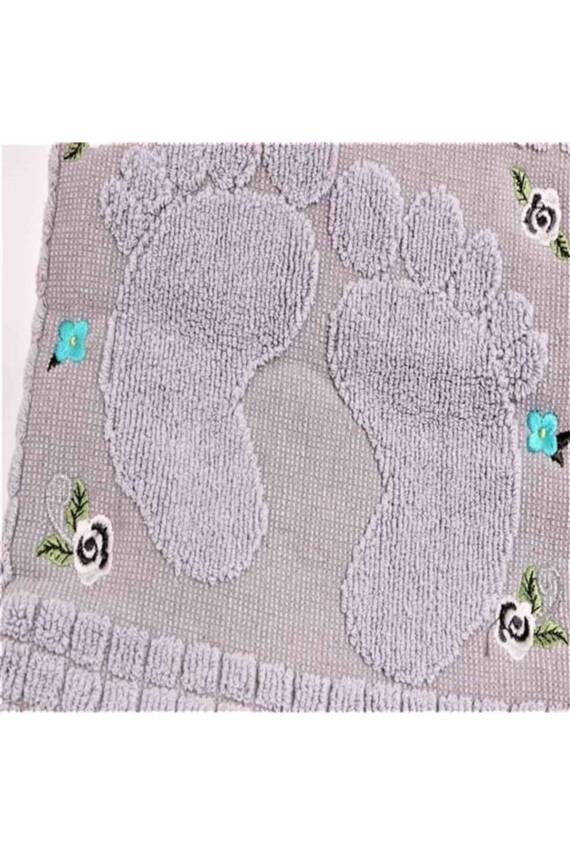 3 Adet Gri Renk Nakışlı Ayak Havlusu %100 Pamuk Ölçü:50x70 (GRİ) - 3