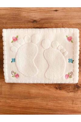 3 Adet Krem Nakışlı Ayak Havlusu %100 Pamuk Ölçü: 50x70 (KREM) - 2