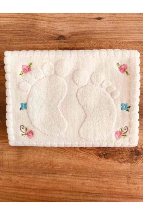 3 Adet Krem Nakışlı Ayak Havlusu %100 Pamuk Ölçü: 50x70 (KREM) - 2