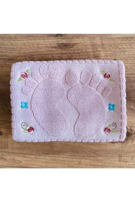 3 Adet Pudra Renk Nakışlı Ayak Havlusu %100 Pamuk Ölçü:50x70 (PUDRA) - 5