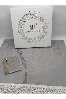 3 Parça Özel Kutulu Dokuma Burgu Saçaklı Seccade Takımı (Gri) - 2