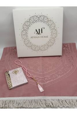 3 Parça Özel Kutulu Dokuma Burgu Saçaklı Seccade Takımı (Pudra) - 2