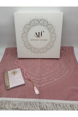 3 Parça Özel Kutulu Dokuma Burgu Saçaklı Seccade Takımı (Pudra) - 5