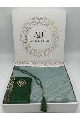 3 Parça Özel Kutulu Dokuma Burgu Saçaklı Seccade Takımı (Mint Yeşili) 