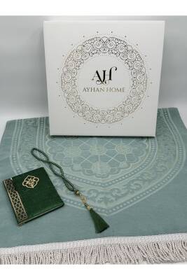 3 Parça Özel Kutulu Dokuma Burgu Saçaklı Seccade Takımı (Mint Yeşili) - 2