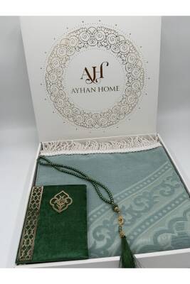 3 Parça Özel Kutulu Dokuma Burgu Saçaklı Seccade Takımı (Mint Yeşili) - 3