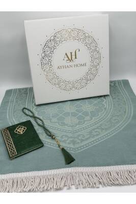 3 Parça Özel Kutulu Dokuma Burgu Saçaklı Seccade Takımı (Mint Yeşili) - 4